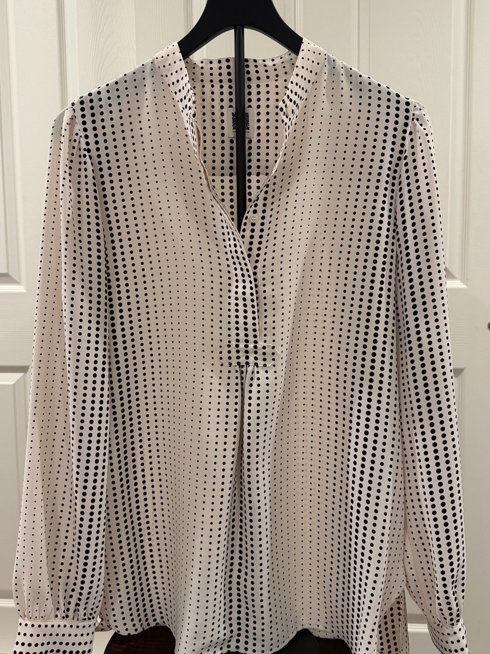 Anne Klein Cream Blouse with Black Polka Dots